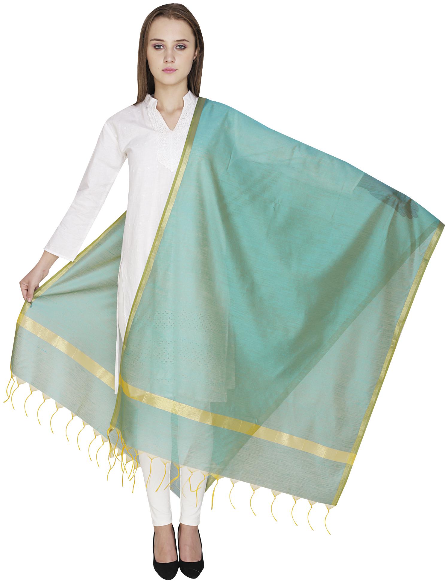 

TruLuv Golden Border Cotton Blue Color women Dupatta with Tassels