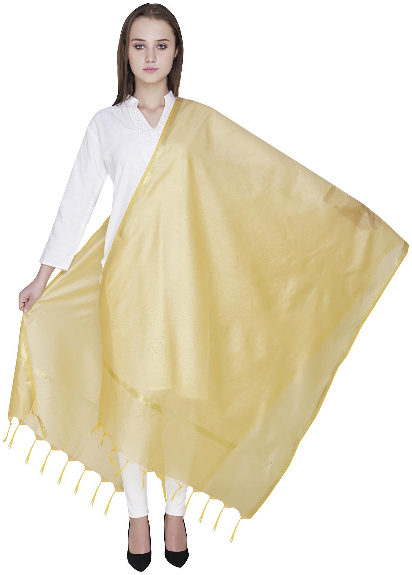 

TruLuv Golden Border Cotton Golden Color women Dupatta with Tassels