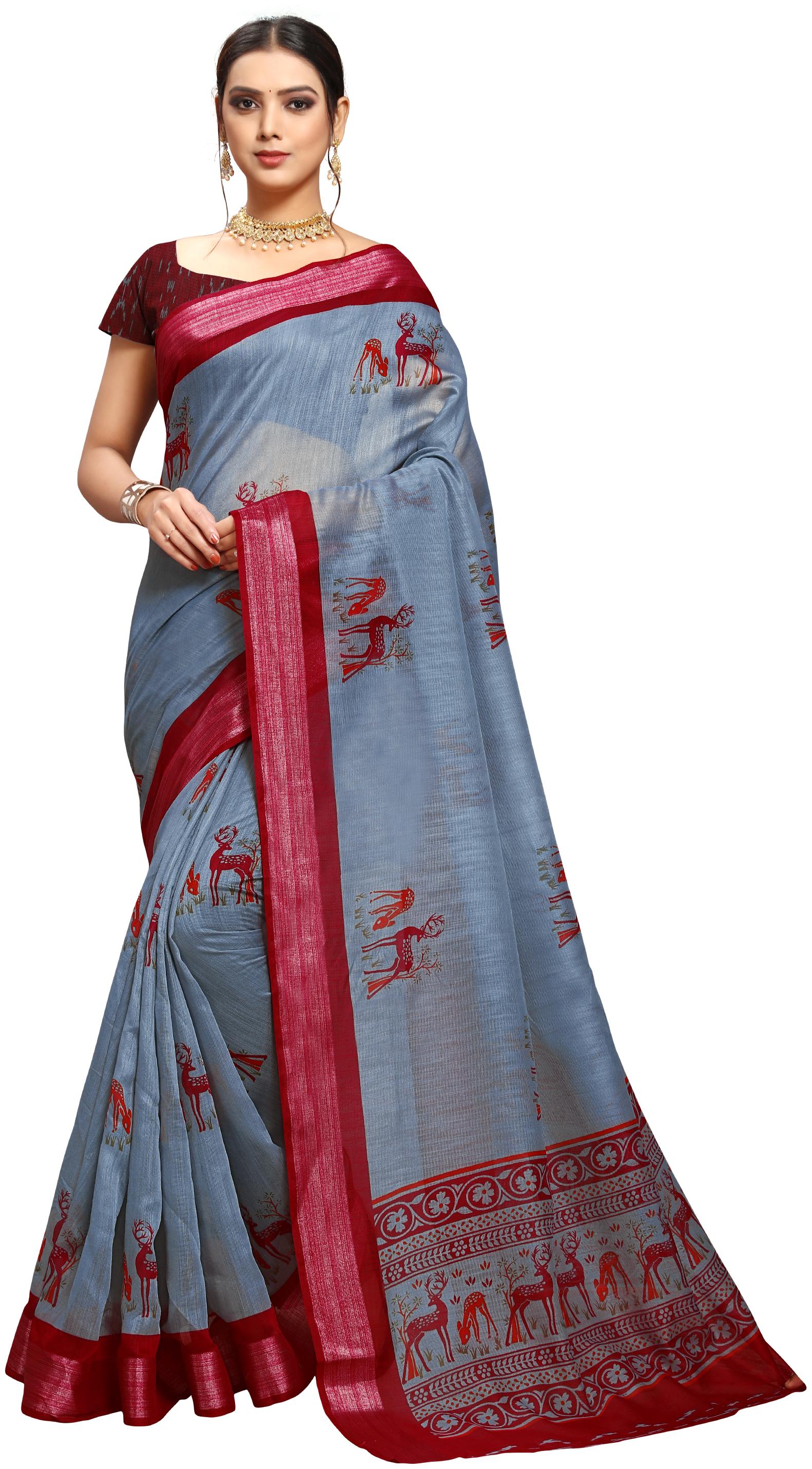 

Trundz Womens Designer Cotton Blend Saree With Blouse Color Grey