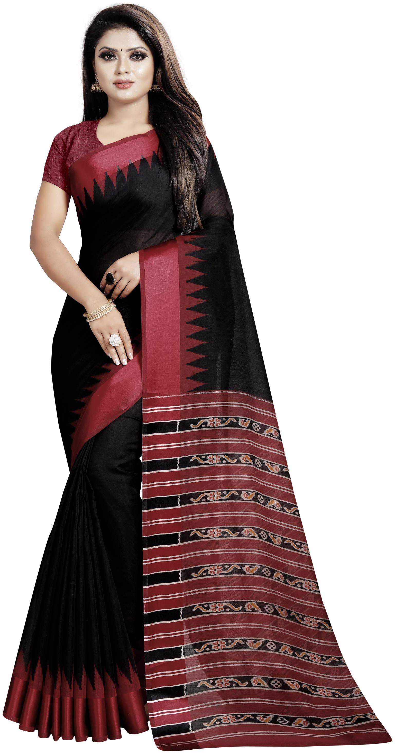 

Trundz Womens Designer Cotton Blend Saree With Blouse Color Black