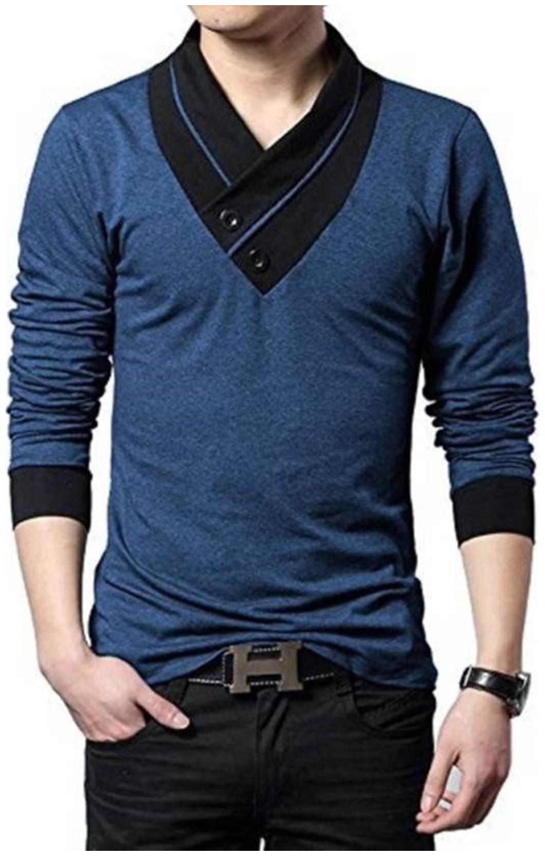 

TRY THIS Men Blue Slim fit Cotton V neck T-Shirt - Pack Of 1