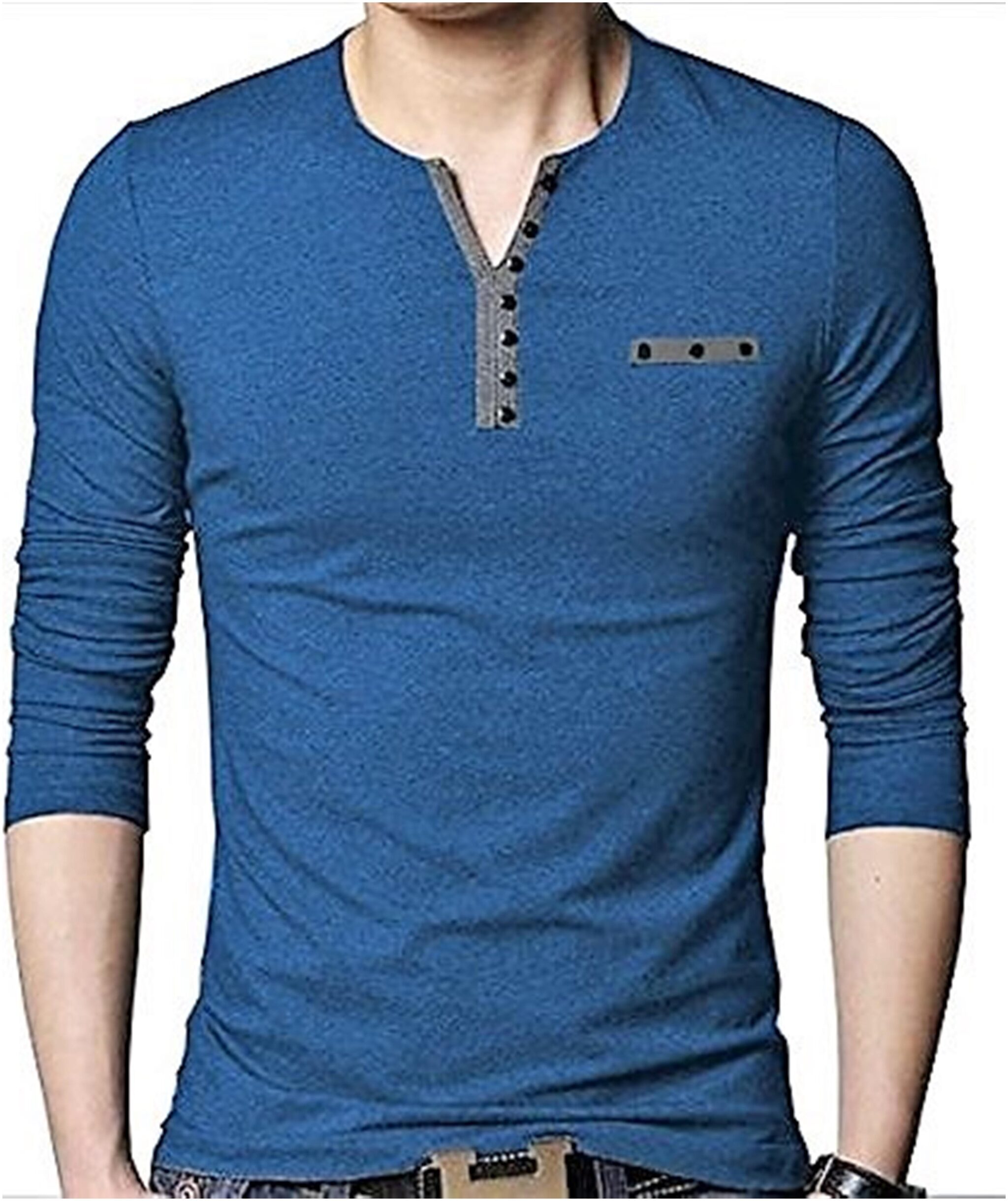 

TRY THIS Men Blue Slim fit Cotton Henley neck T-Shirt - Pack Of 1