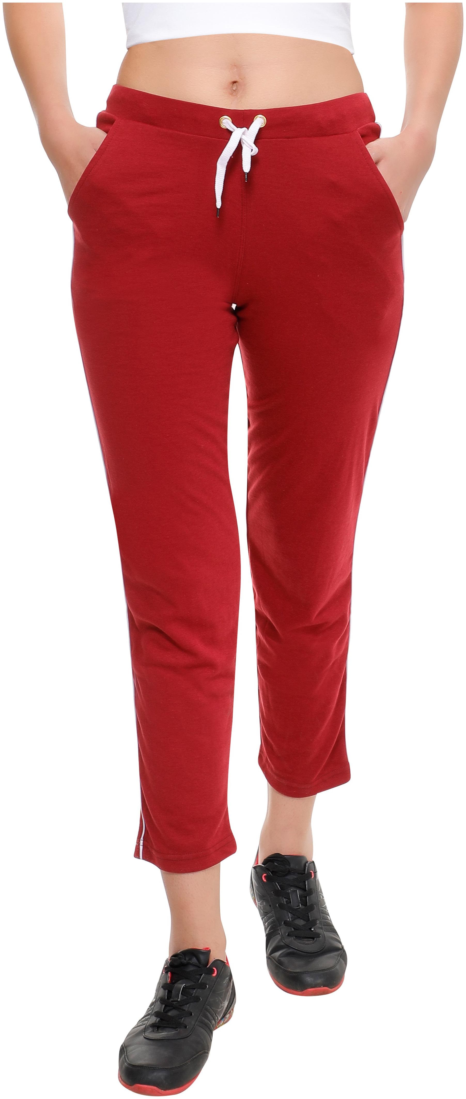 

T T Women Slim fit Cotton Solid Track pants - Maroon