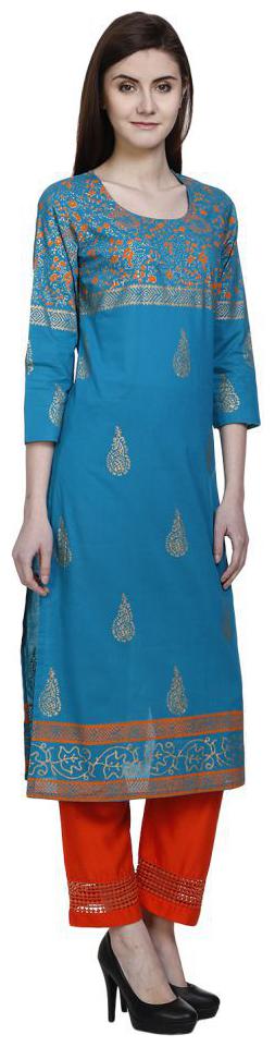 

turquoise cotton straight kurta