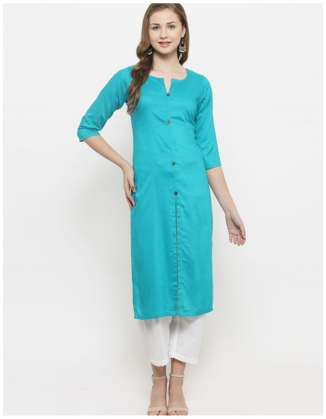 

Turquoise Rayon Front Slit Kurti