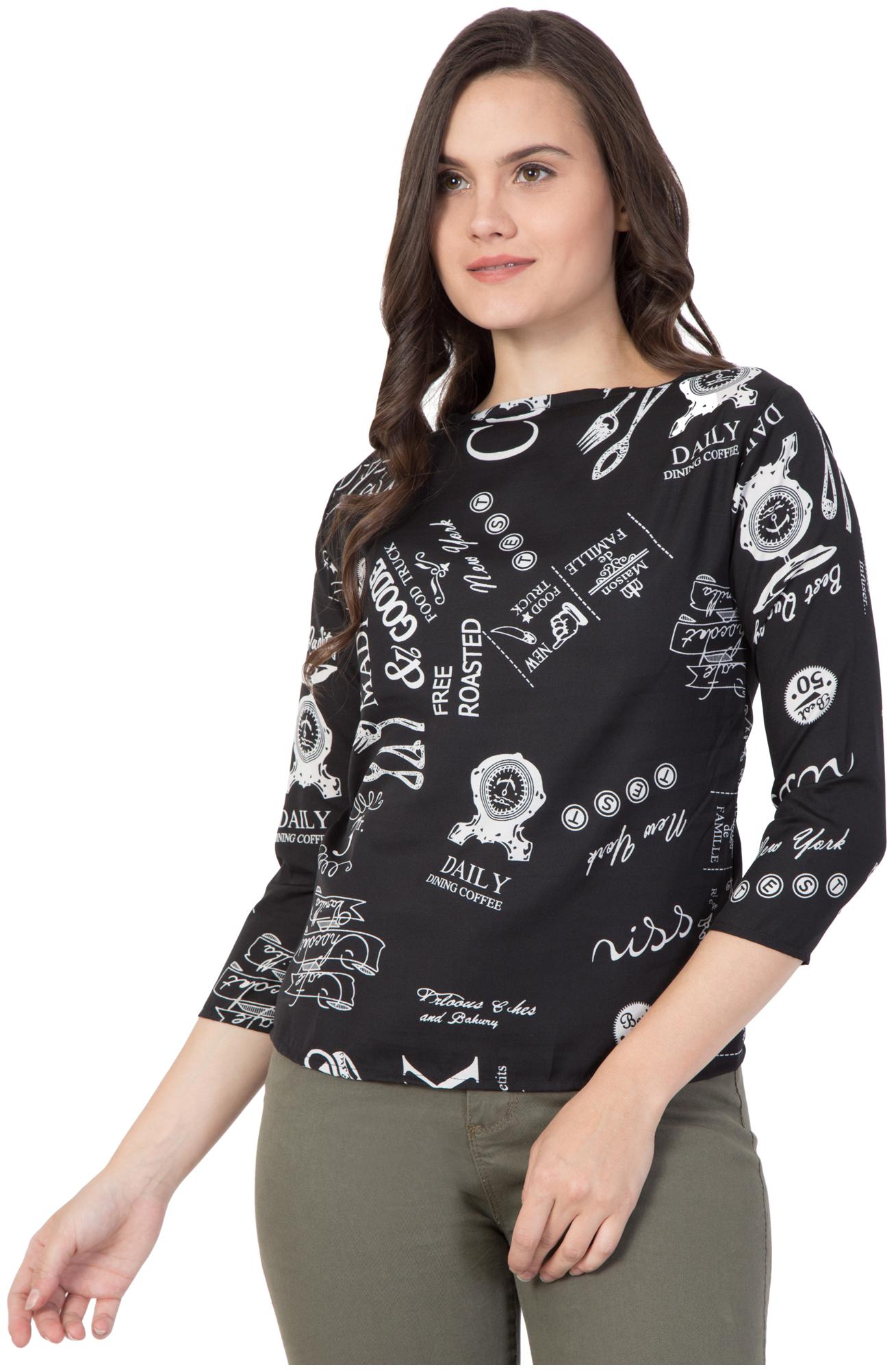 

TUSI Women Printed Regular top - Black