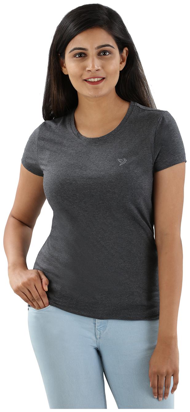 

Twin Birds Women Grey Slim fit Round neck Cotton T shirt