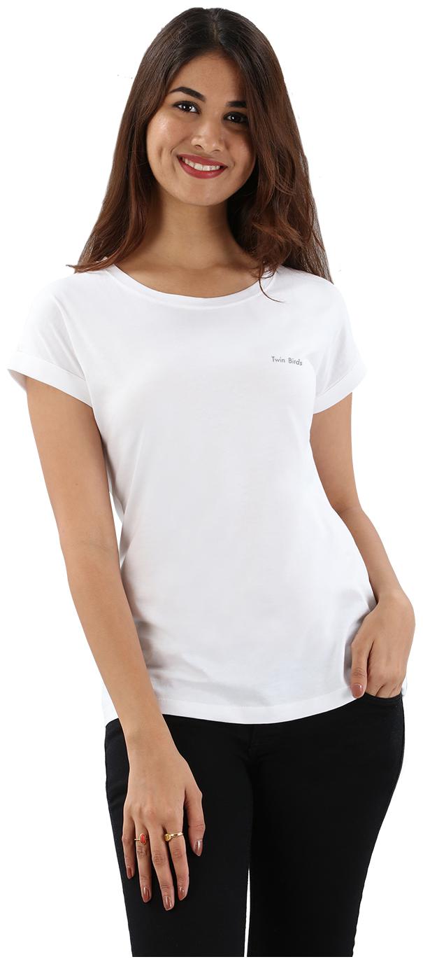 

Twin Birds Women White Regular fit Round neck Cotton T shirt