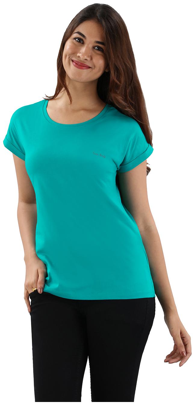 

Twin Birds Women Green Regular fit Round neck Cotton T shirt