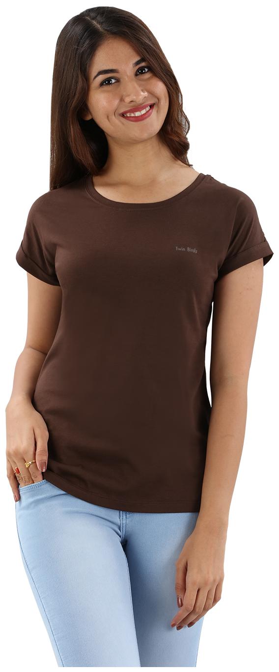 

Twin Birds Women Brown Regular fit Round neck Cotton T shirt