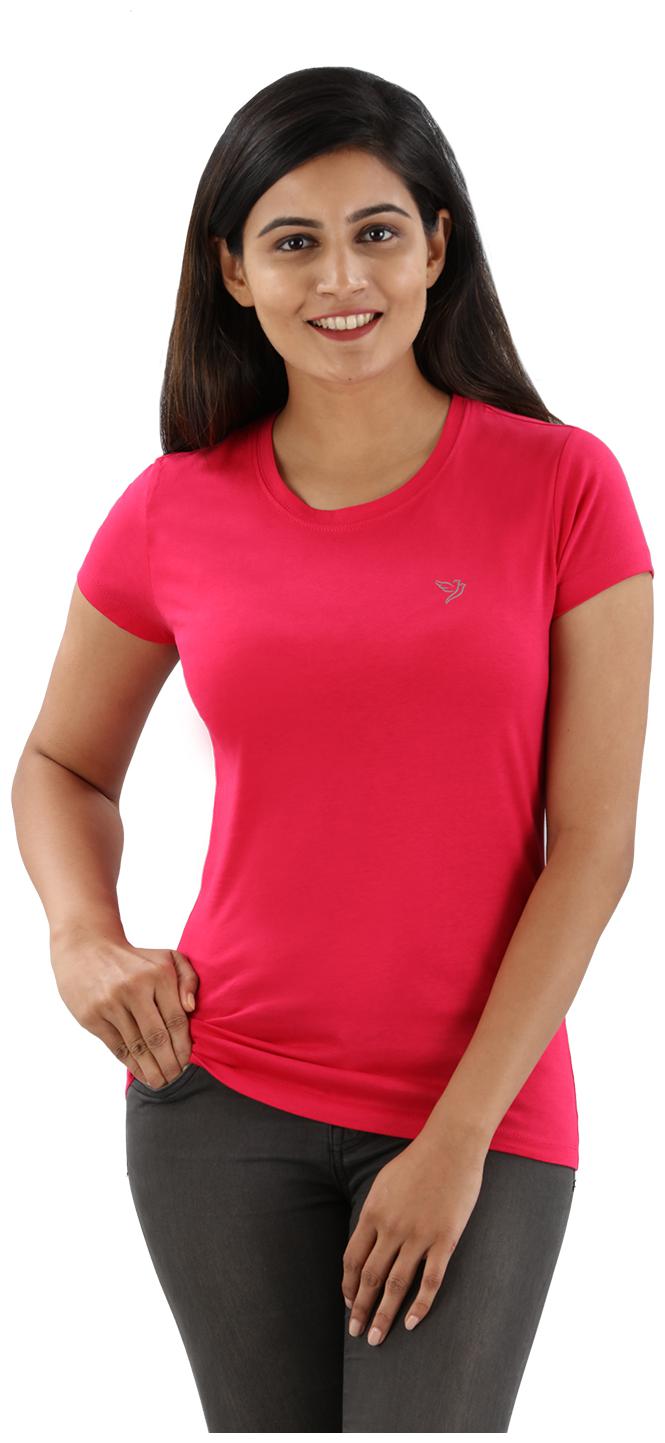 

Twin Birds Women Pink Slim fit Round neck Cotton T shirt