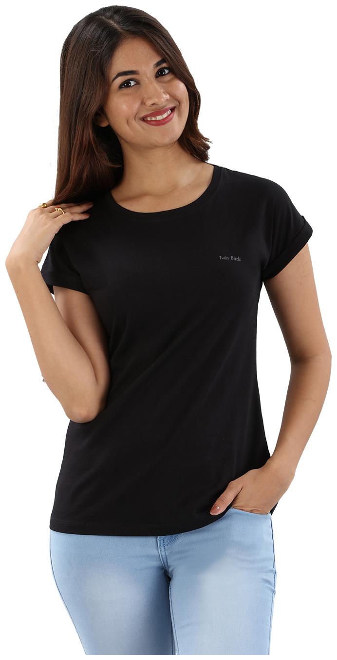 

Twin Birds Women Black Regular fit Round neck Cotton T shirt