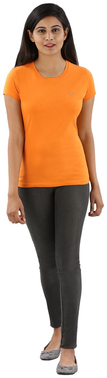

Twin Birds Women Orange Slim fit Round neck Cotton T shirt