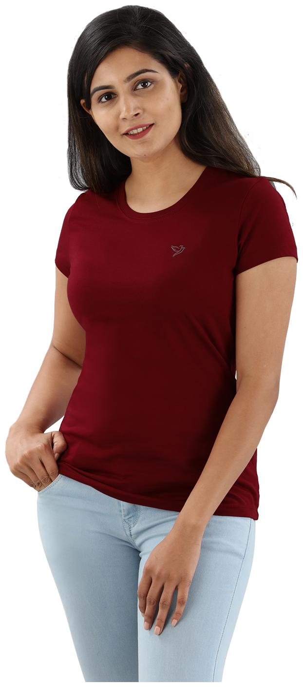 

Twin Birds Women Maroon Slim fit Round neck Cotton T shirt
