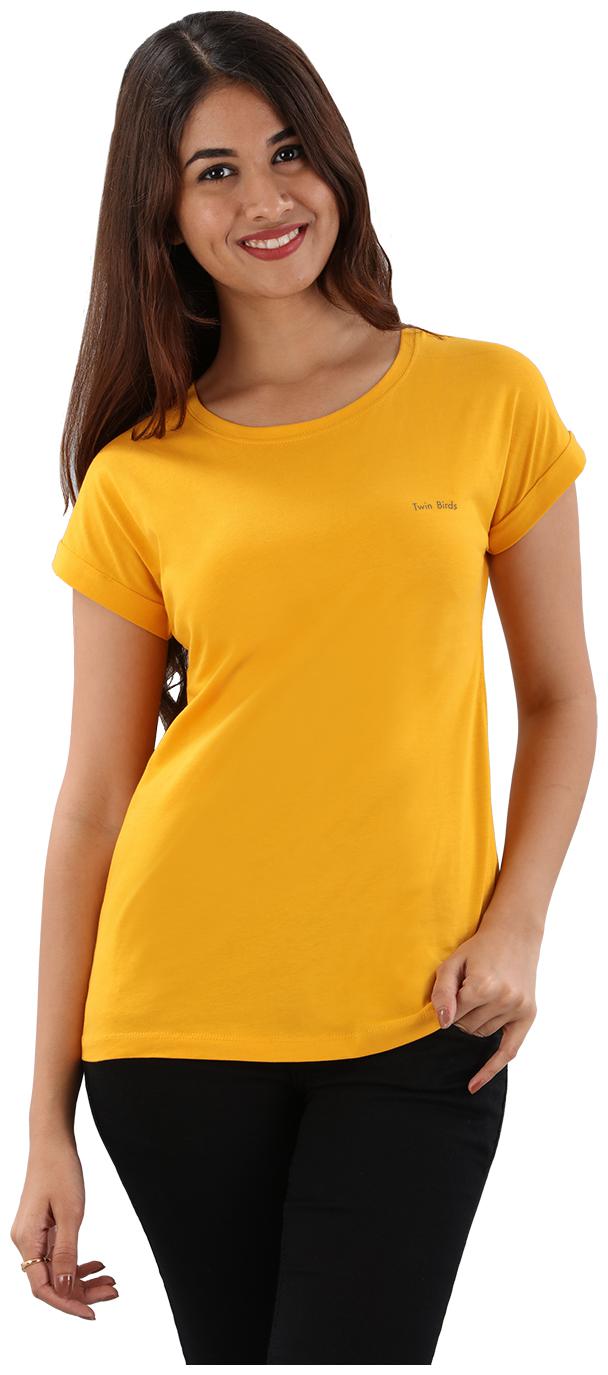

Twin Birds Women Yellow Regular fit Round neck Cotton T shirt