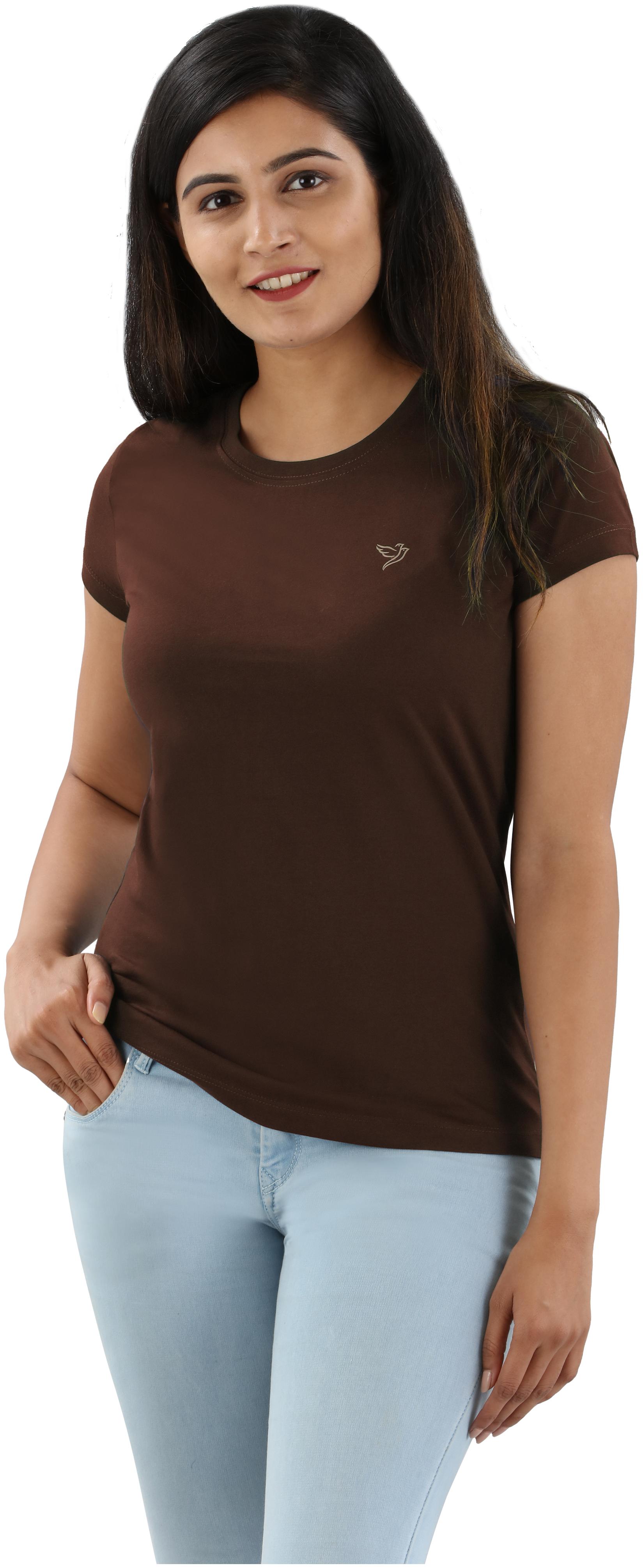 

Twin Birds Women Brown Slim fit Round neck Cotton T shirt