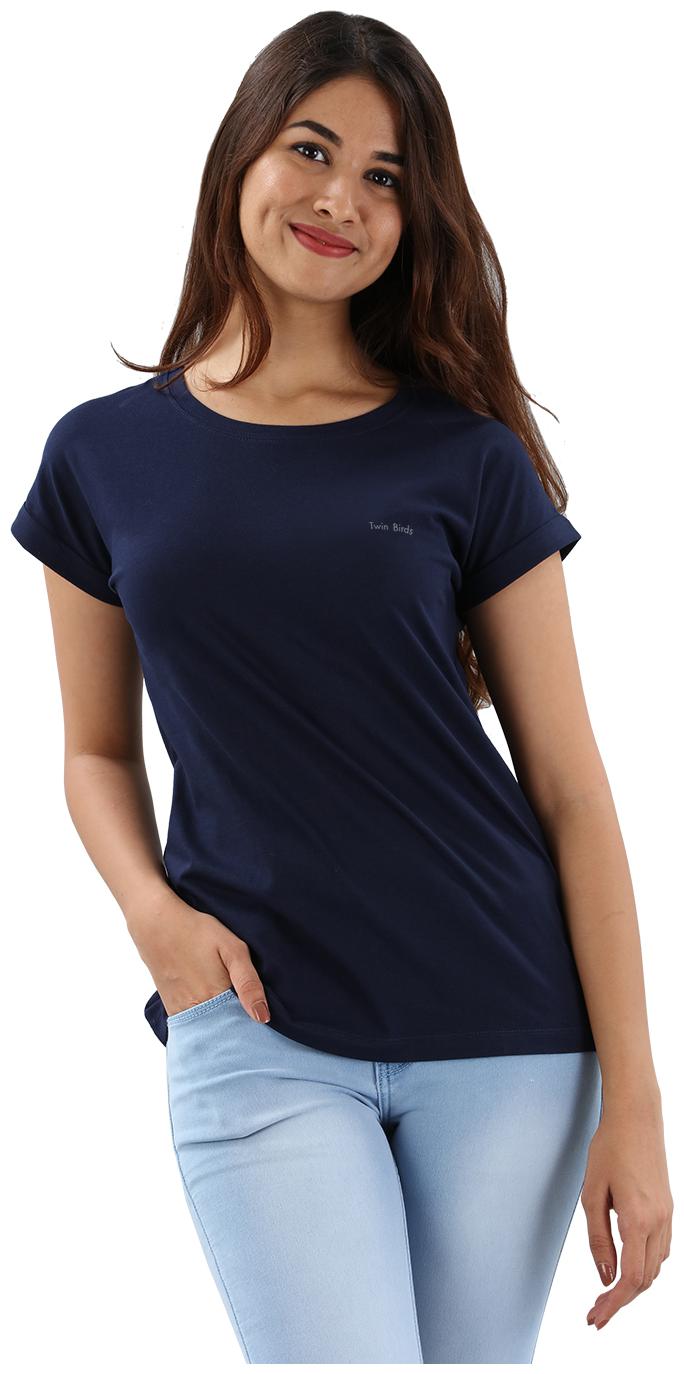 

Twin Birds Women Blue Regular fit Round neck Cotton T shirt