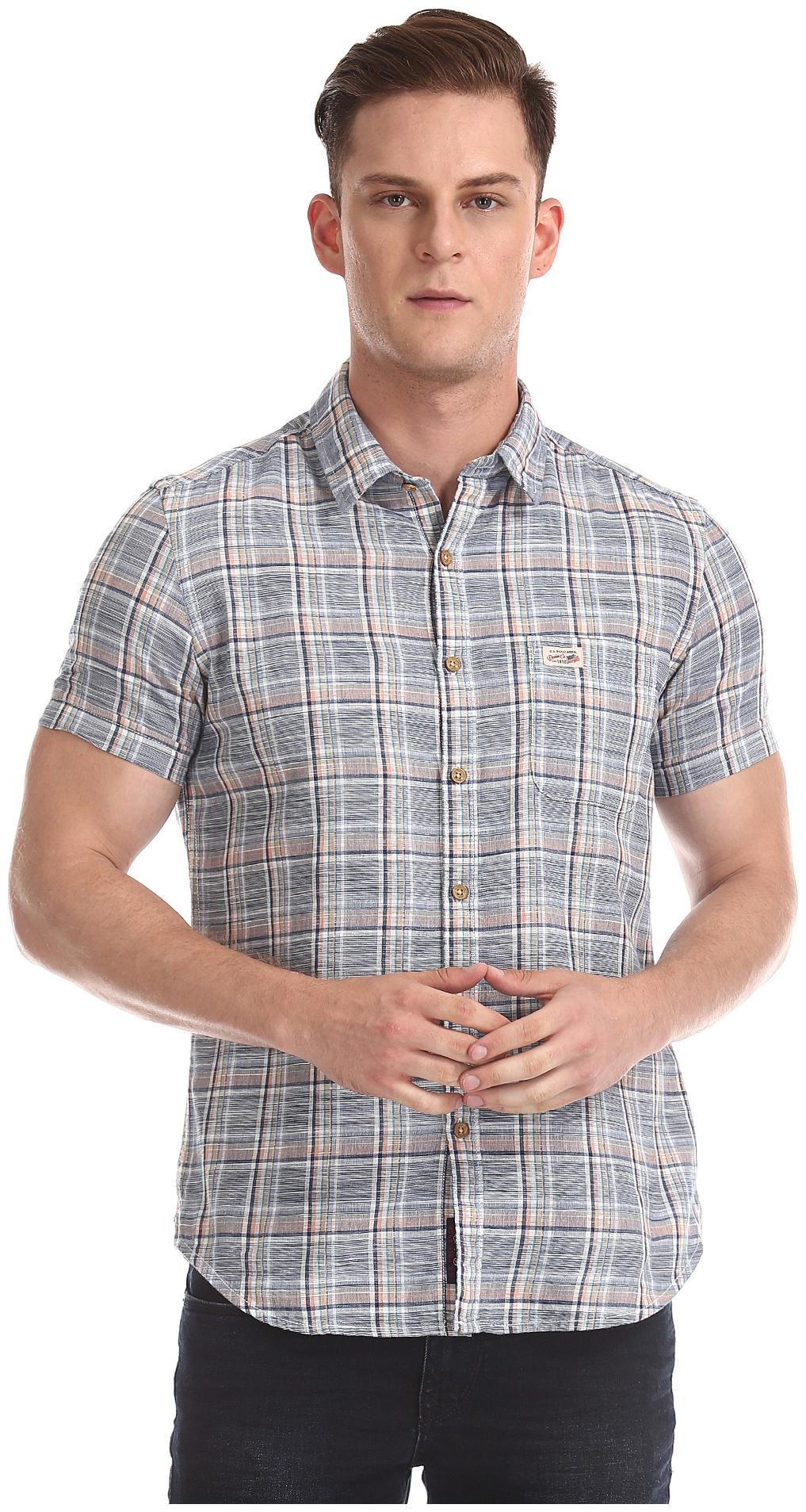 

U S Polo Assn Men Blue Checked Slim Fit Casual Shirt