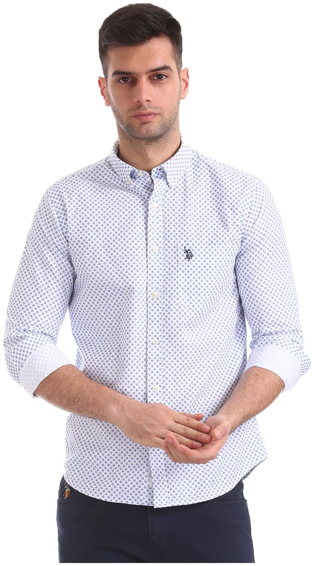 

U S Polo Assn Men Blue Printed Regular Fit Casual Shirt