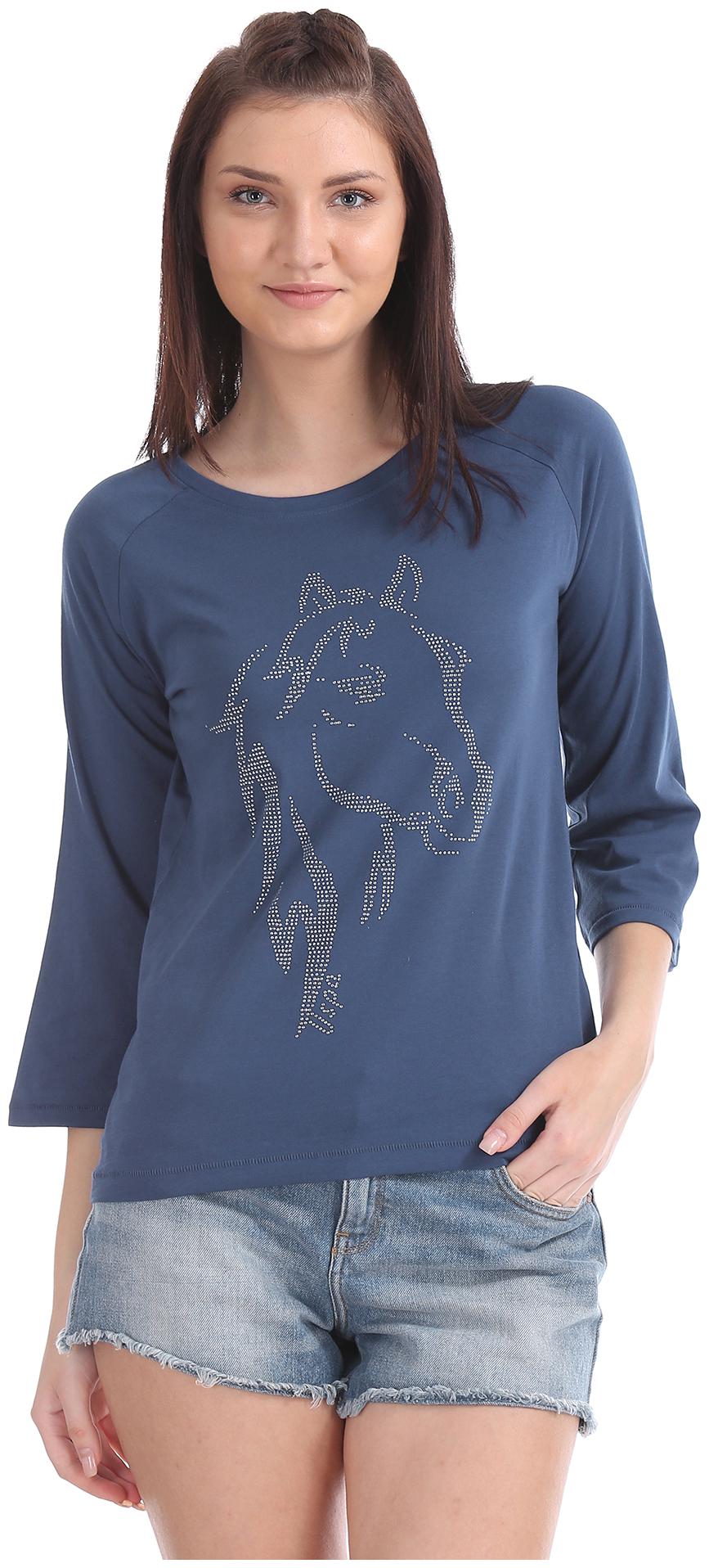 

U S Polo Assn Women Blue Regular fit Round neck Cotton T shirt