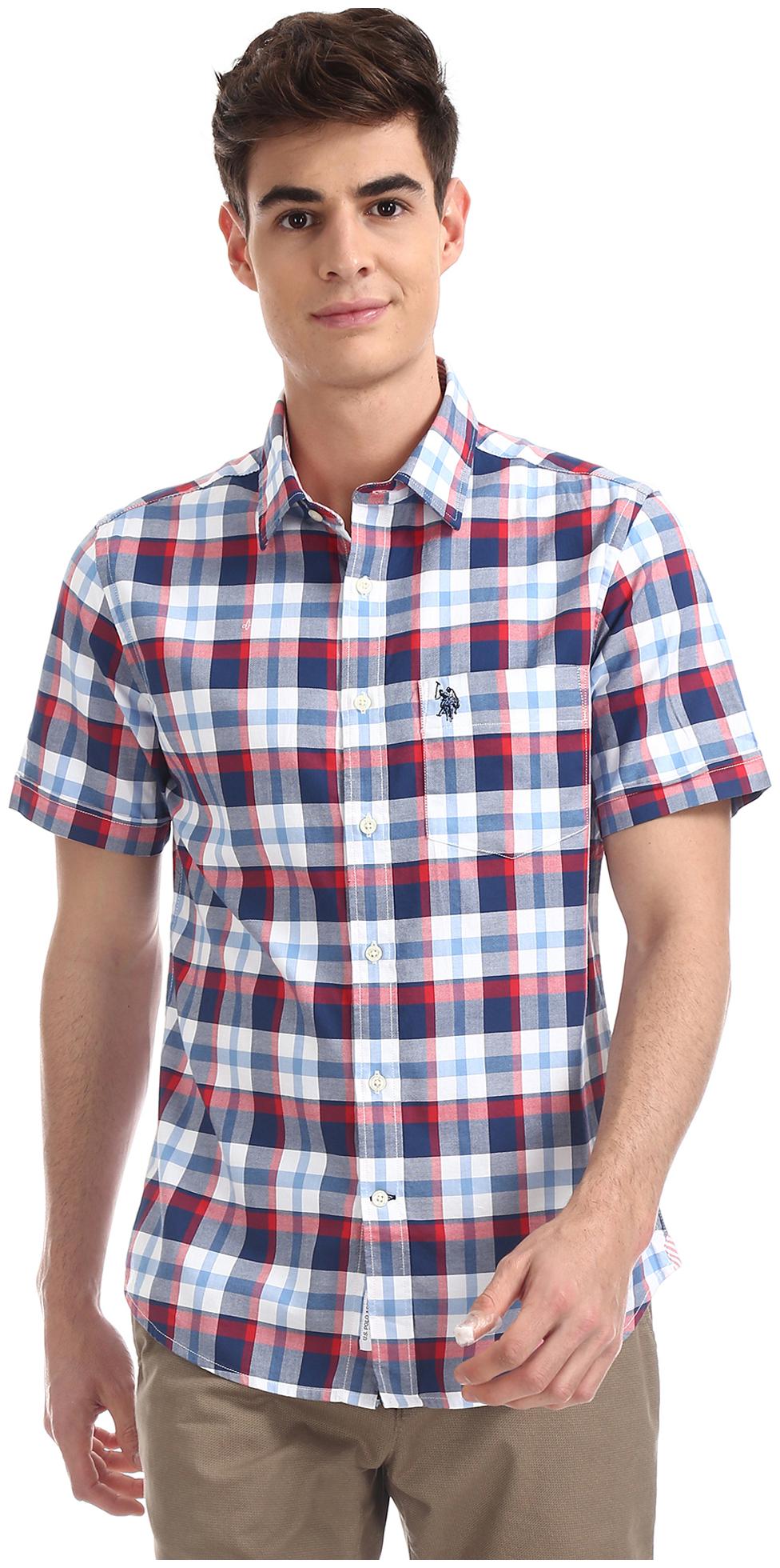 

U S Polo Assn Men Red Checked Regular Fit Casual Shirt