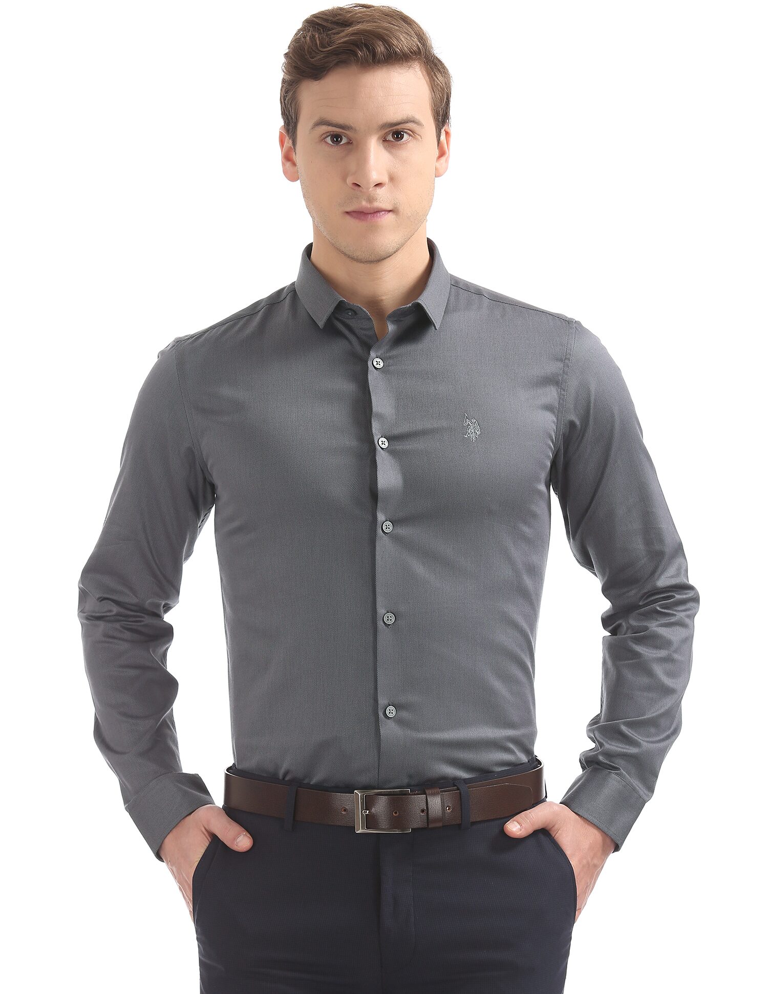 

U S Polo Assn Men Slim fit Formal Shirt - Grey