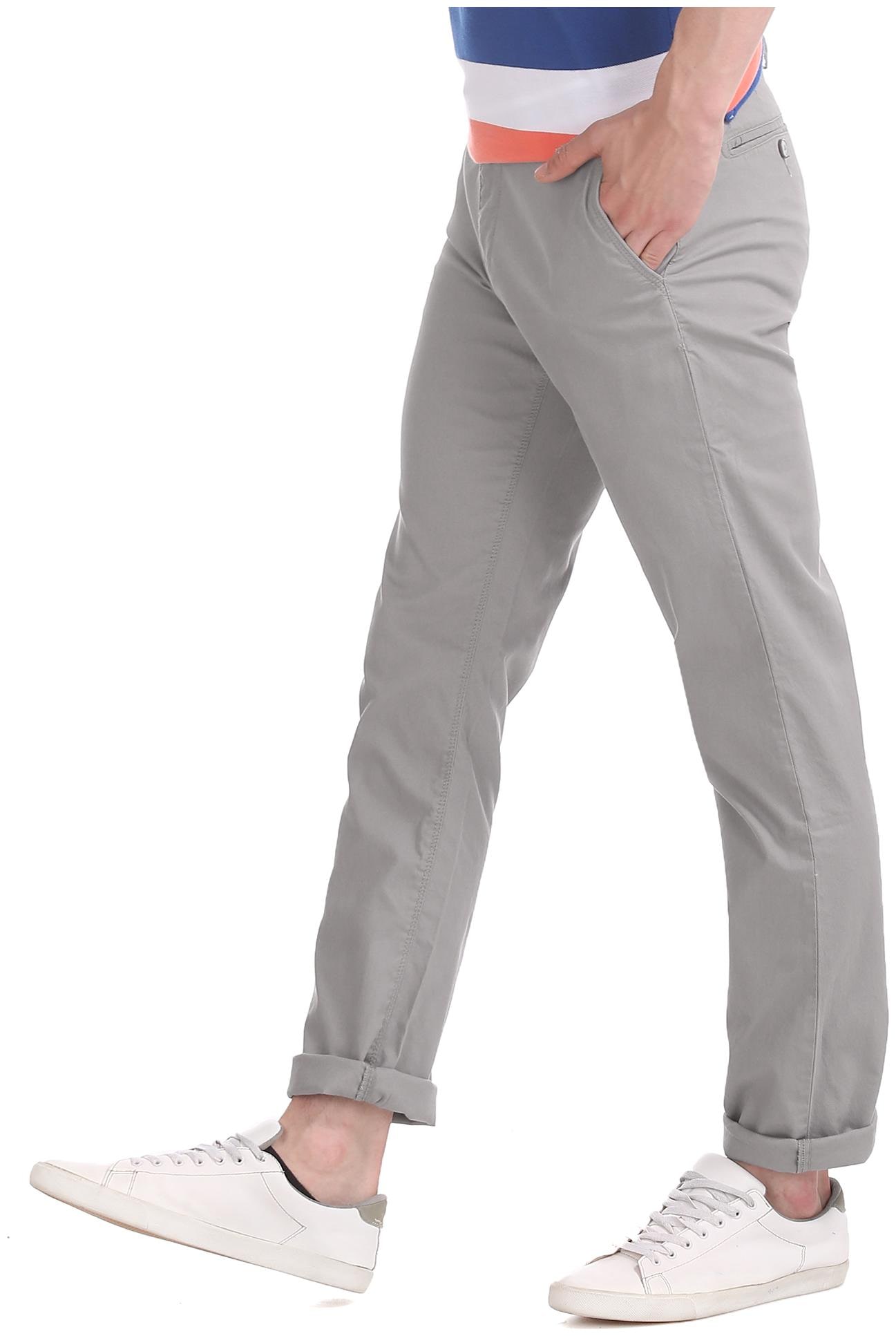 

U S Polo Assn Men Grey Solid Slim fit Regular trousers