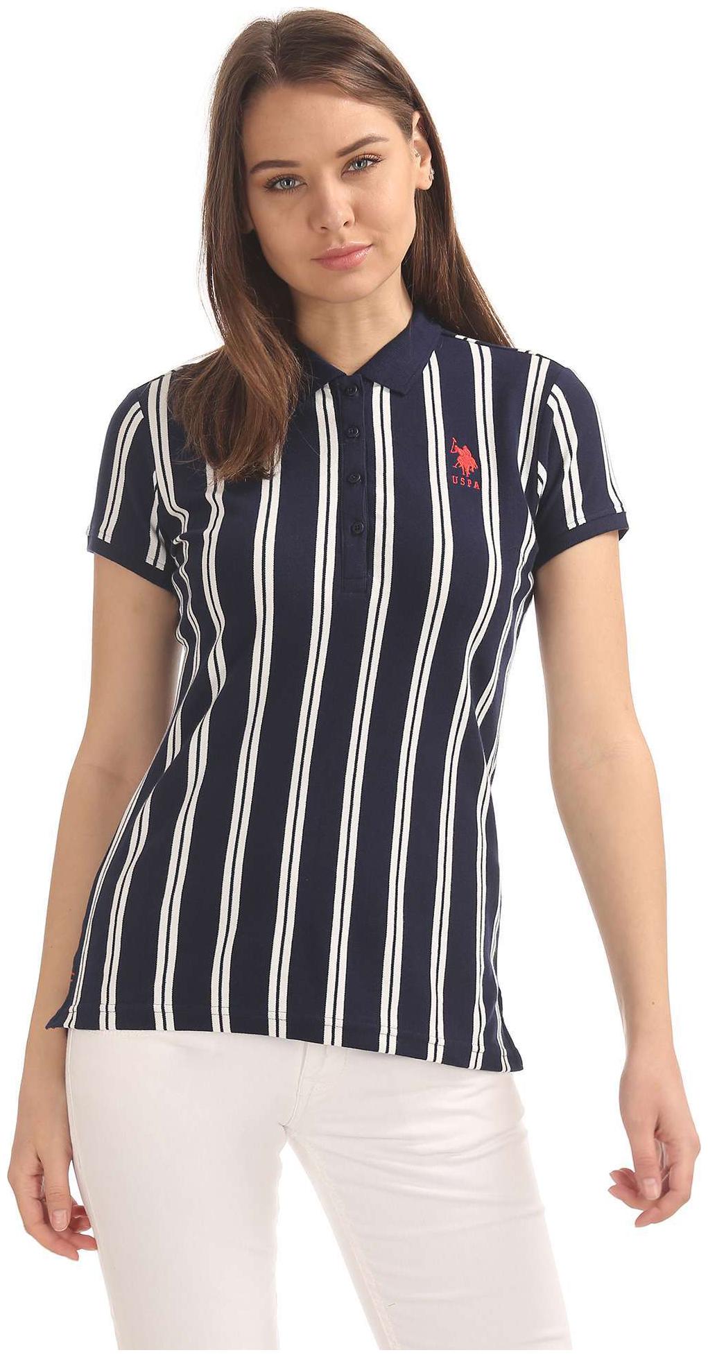 

U S Polo Assn Women Blue Regular fit Polo neck Blended Tank top