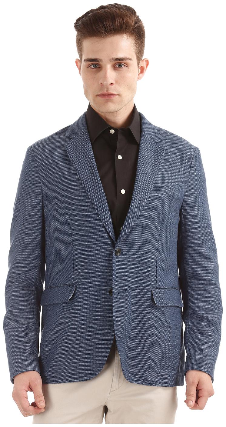 

U S Polo Assn Blue Cotton Patterned Slim Fit Blazer