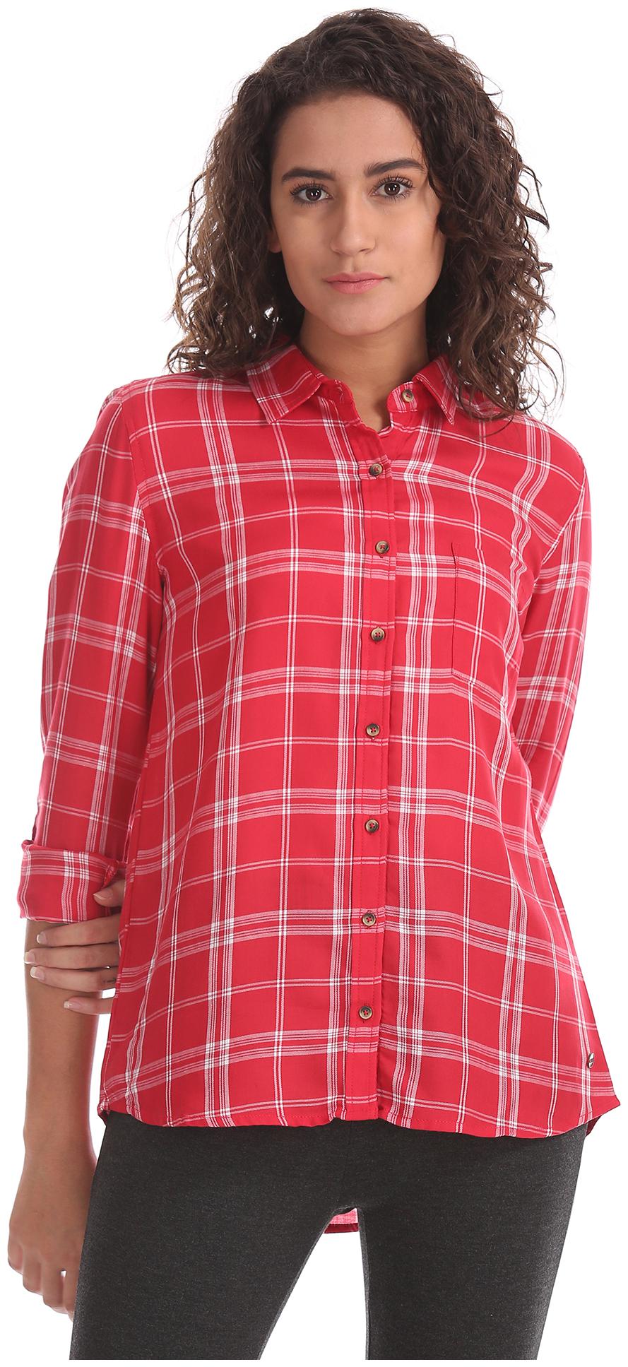 

U S Polo Assn Women Red Checked Regular Fit Shirt