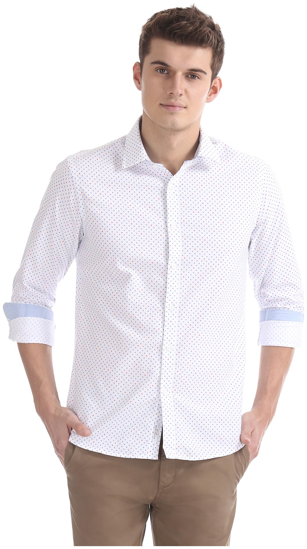 

U S Polo Assn Men White Printed Regular Fit Casual Shirt