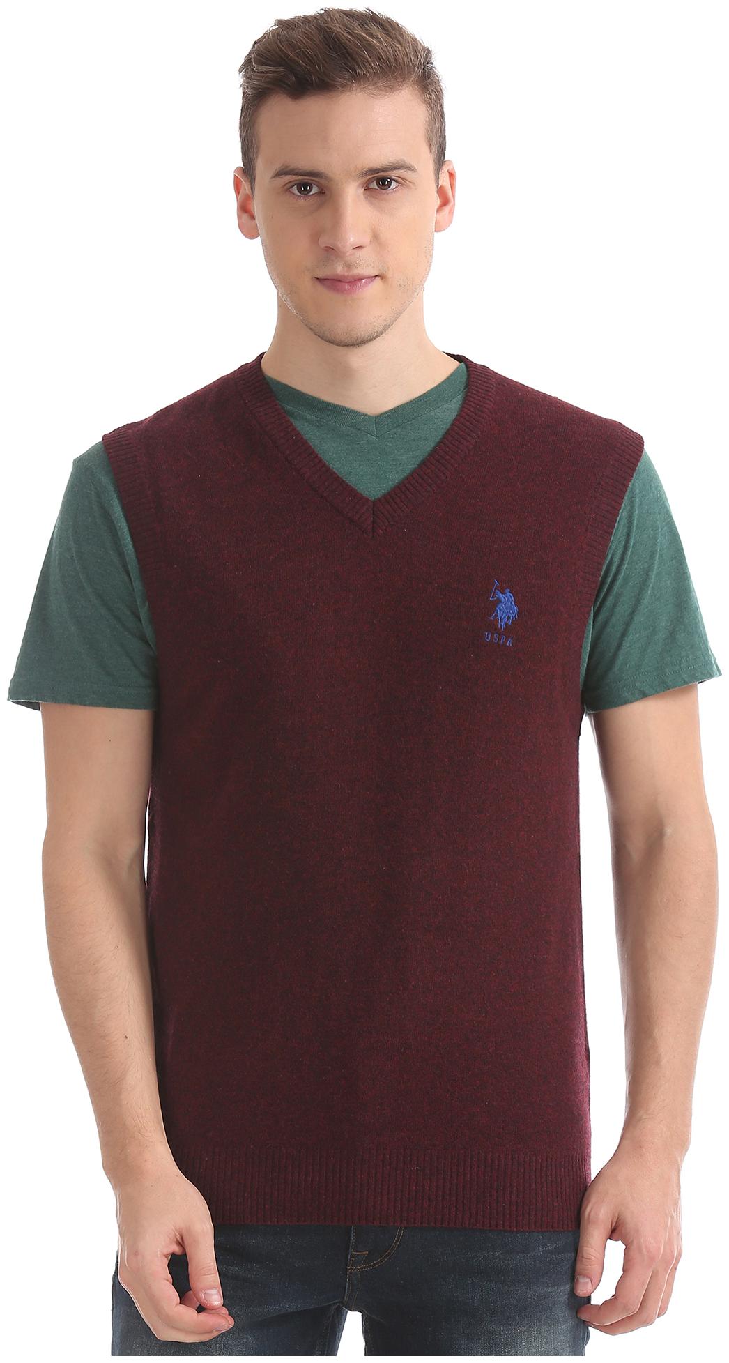 

U S Polo Assn Men Red V neck Pullover
