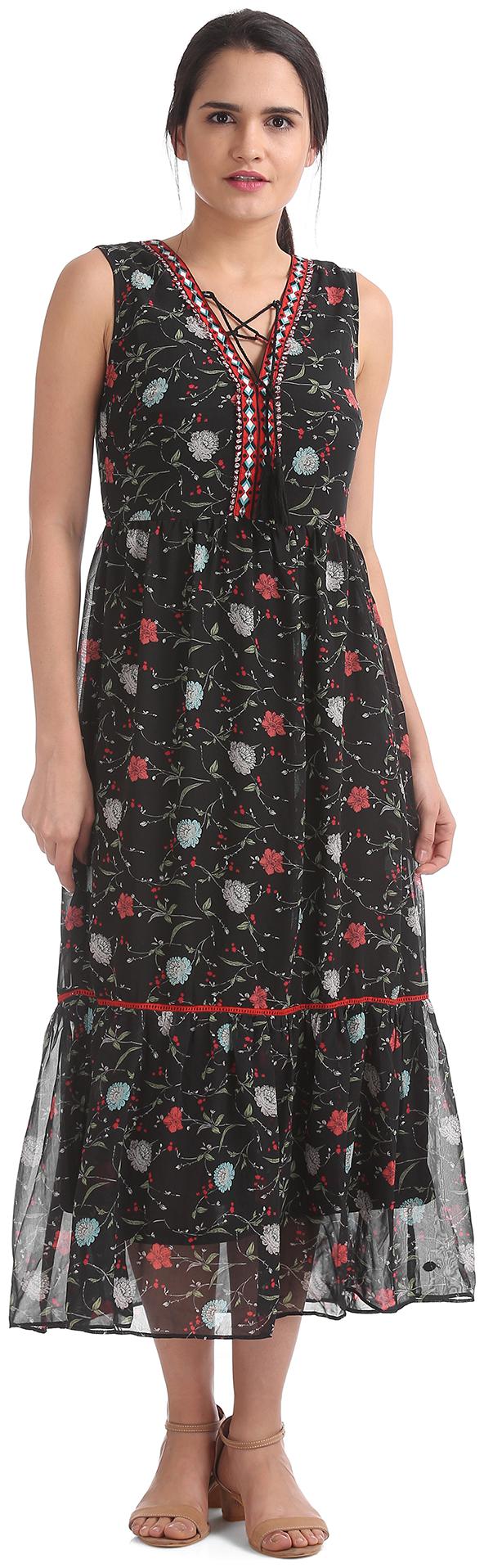 

U S Polo Assn Black Printed Maxi dress