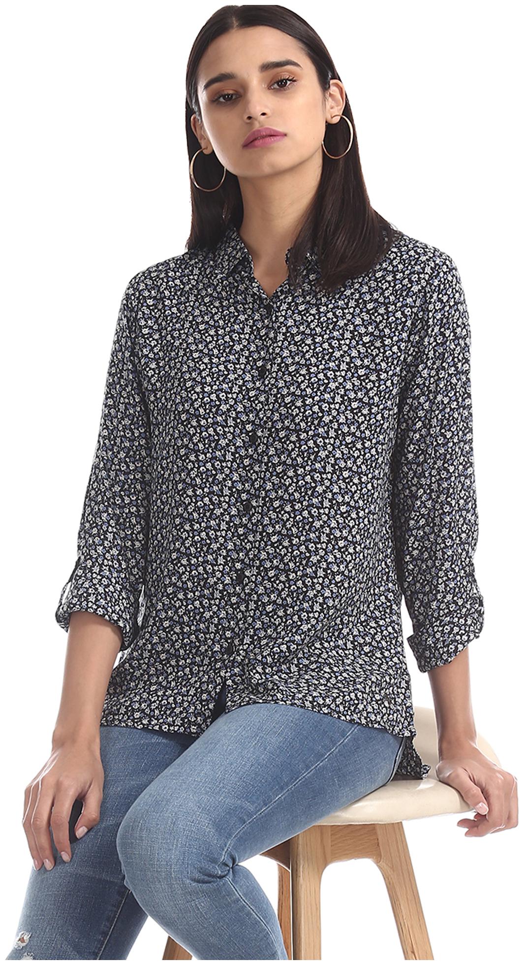 

U S Polo Assn Women Black Printed Regular Fit Shirt