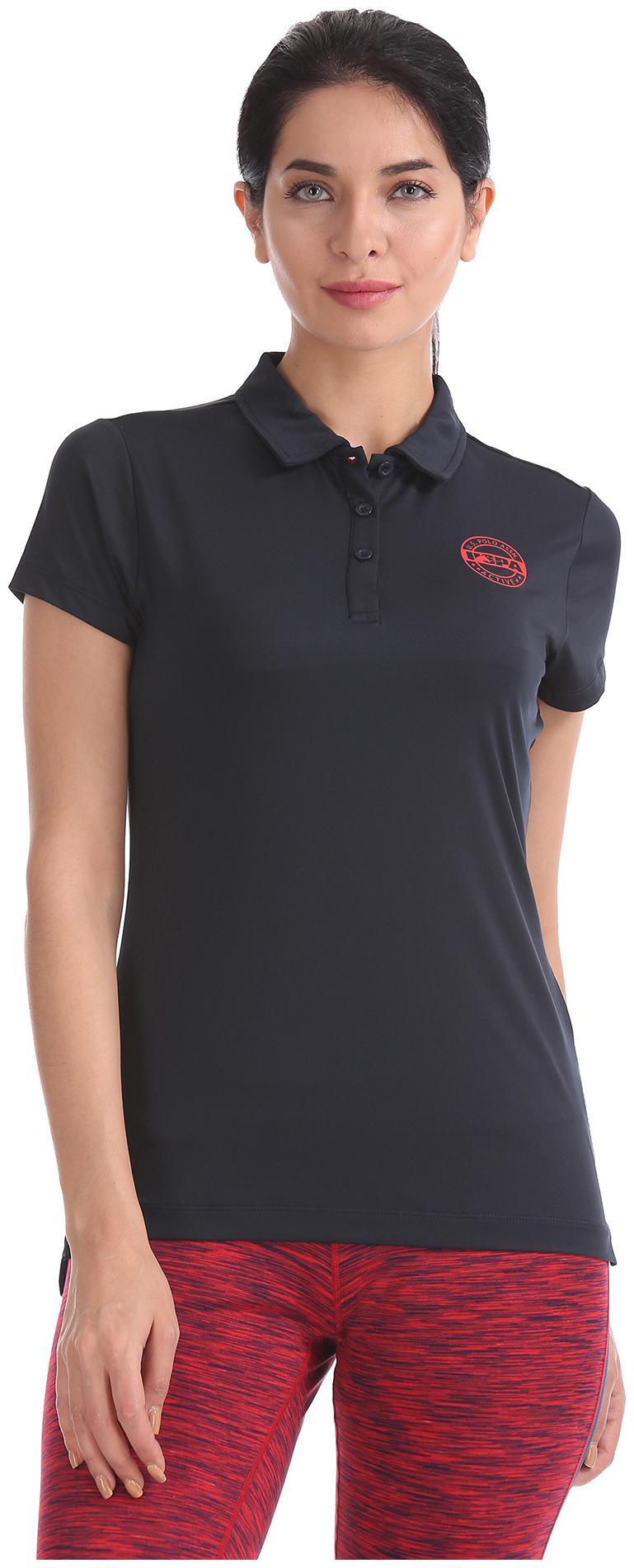 

U S Polo Assn Women Blue Slim fit Polo neck Polyester T shirt