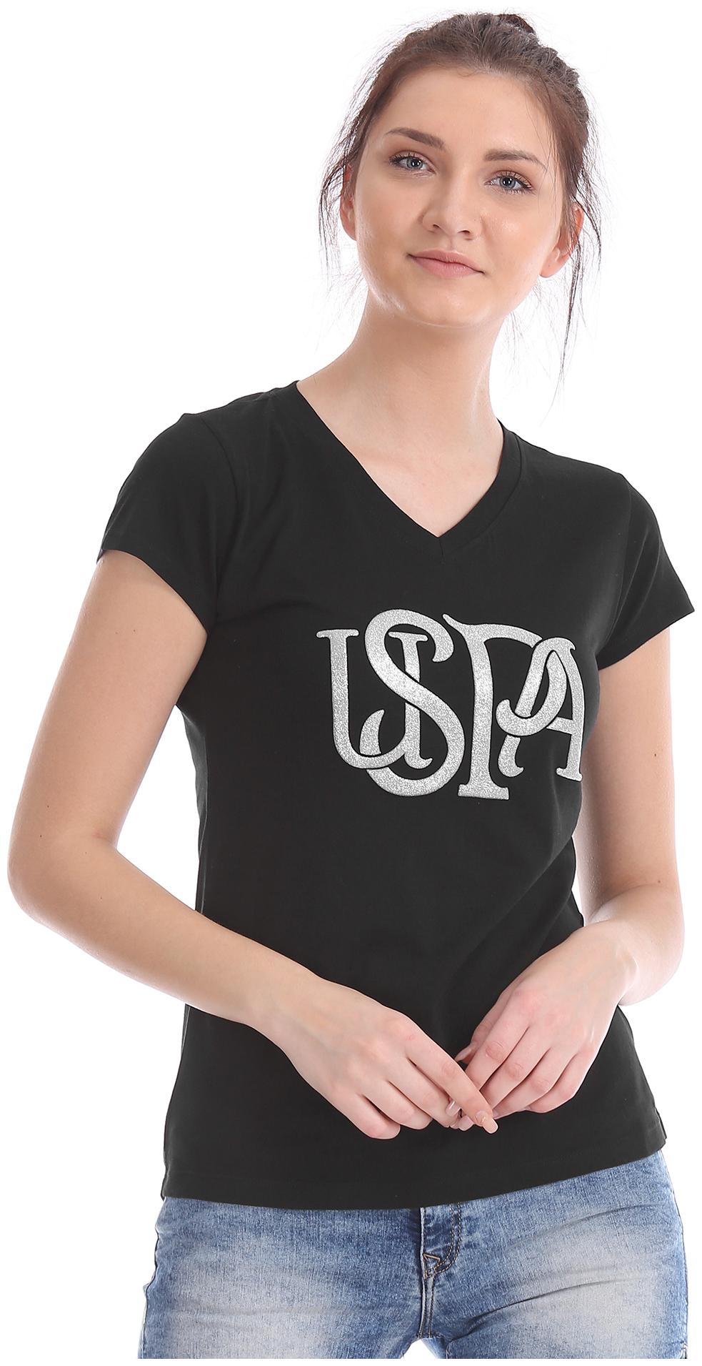 

U S Polo Assn Women Black Regular fit V neck Cotton T shirt