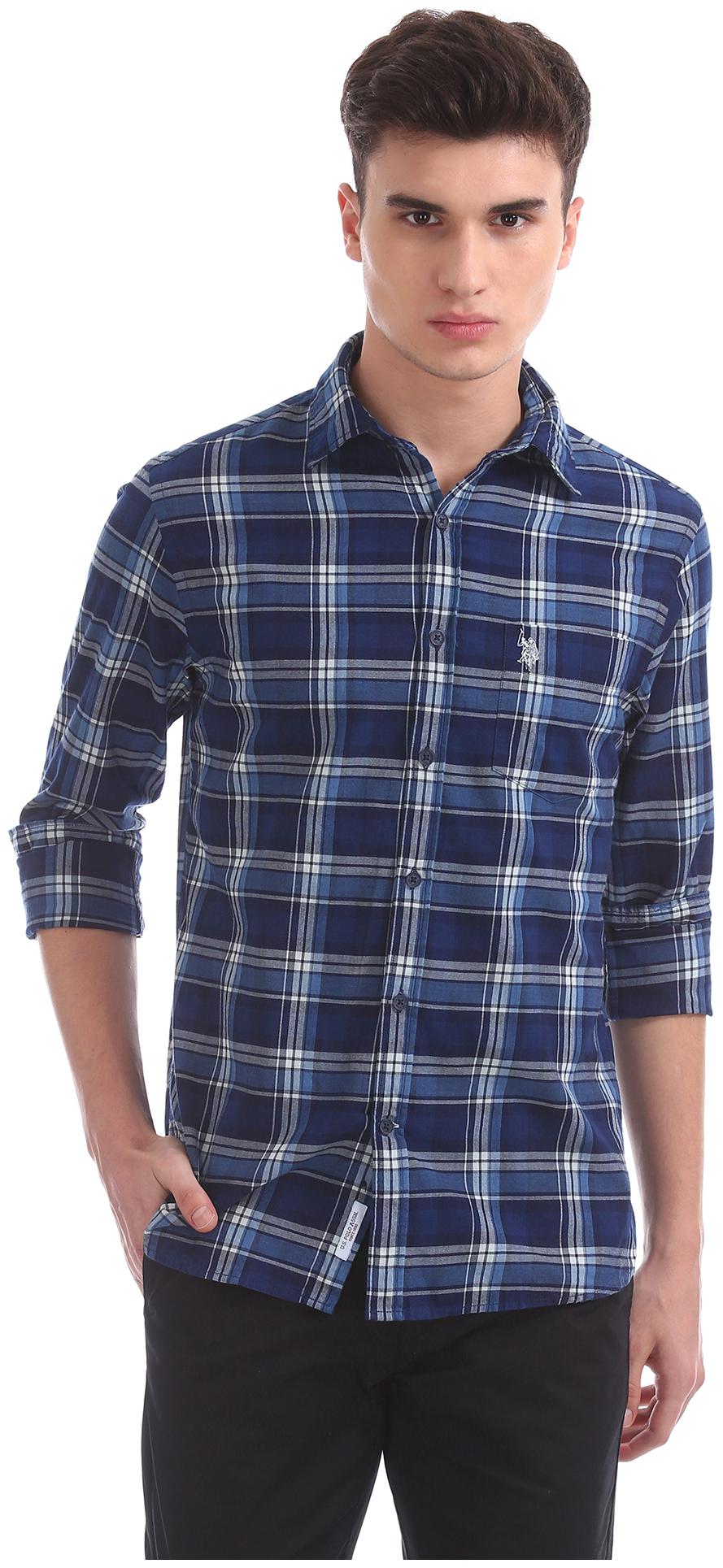 

U S Polo Assn Men Blue Checked Regular Fit Casual Shirt