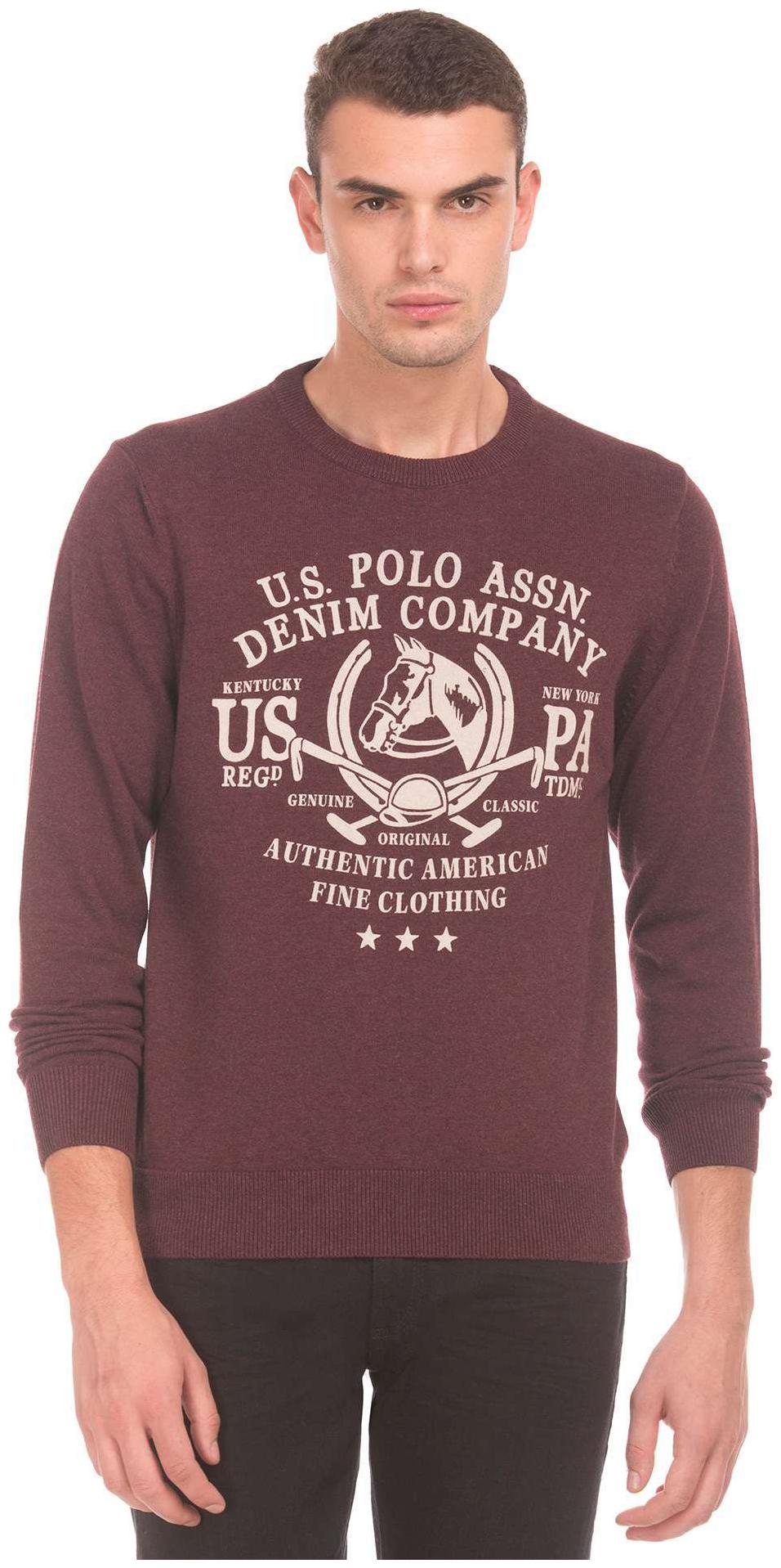 

U S Polo Assn Denim Co Red Cotton Printed Crew Neck Sweater