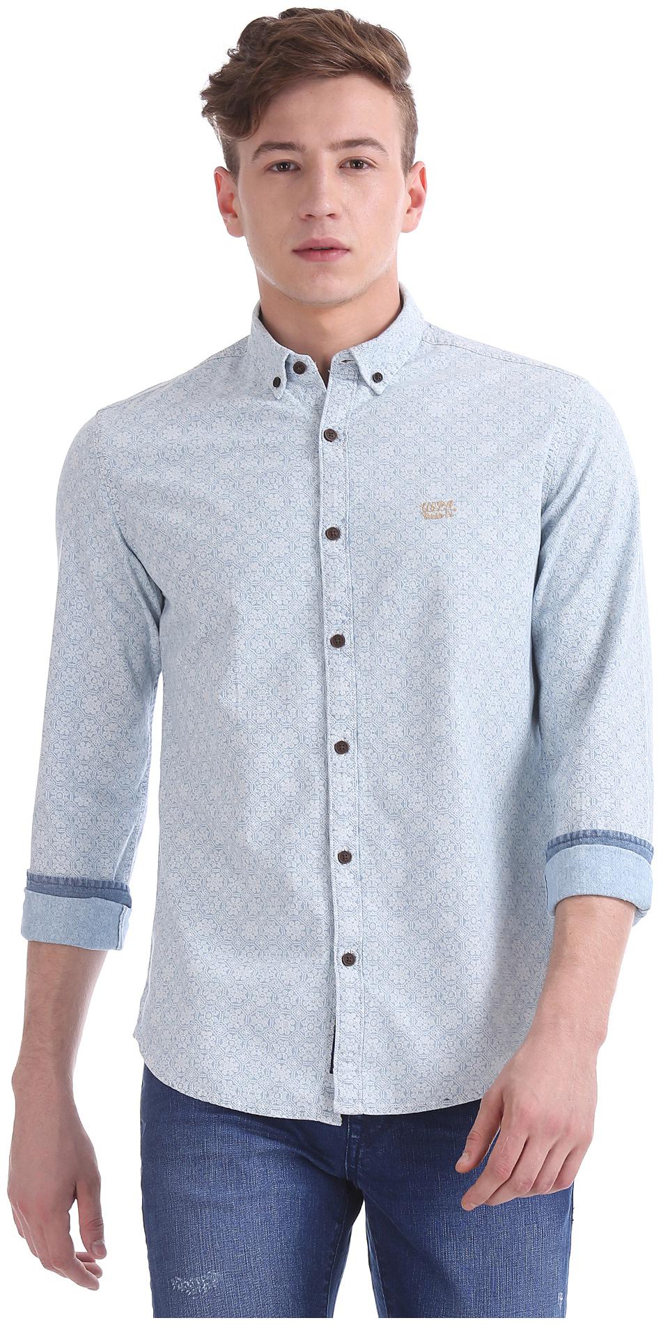 

U S Polo Assn Men Blue Printed Slim Fit Casual Shirt
