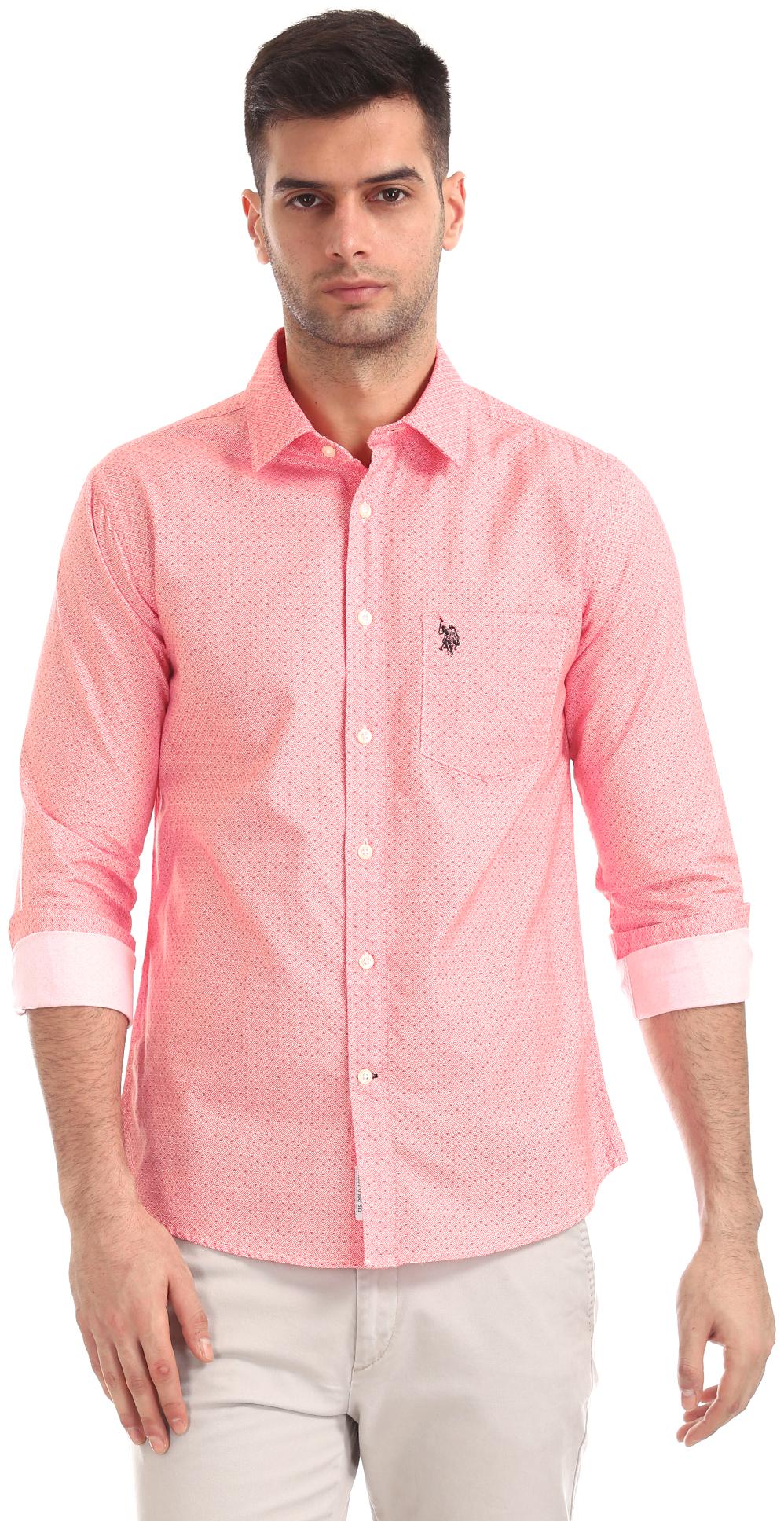 

U S Polo Assn Men Red Printed Regular Fit Casual Shirt
