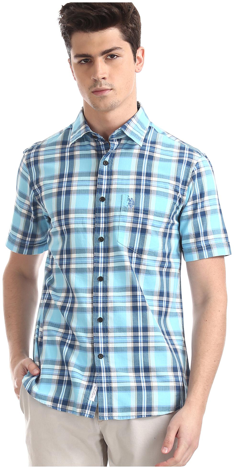 

U S Polo Assn Men Blue Checked Regular Fit Casual Shirt
