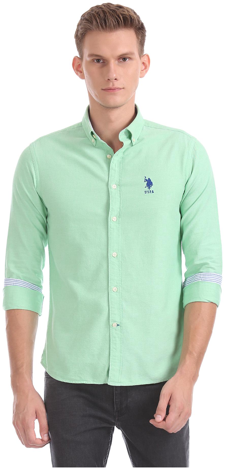 

U S Polo Assn Men Green Solid Regular Fit Casual Shirt