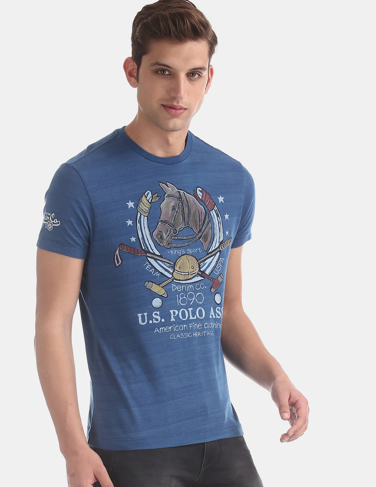

U S Polo Assn Men Blue Regular fit Cotton Round neck T-Shirt - Pack Of 1