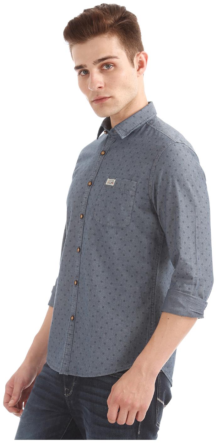 

U S Polo Assn Men Grey Polka Dots Slim Fit Casual Shirt