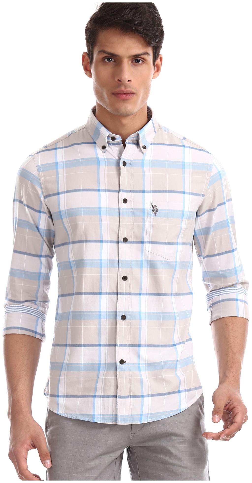 

U S Polo Assn Men Beige Checked Regular Fit Casual Shirt