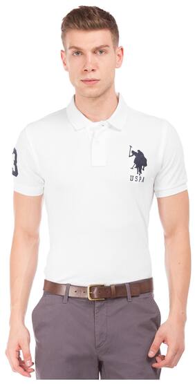 U S Polo Assn Men Slim Fit Polo Neck Solid T Shirt White U S Polo Assn Men Slim Fit Polo Neck Solid T Shirt White