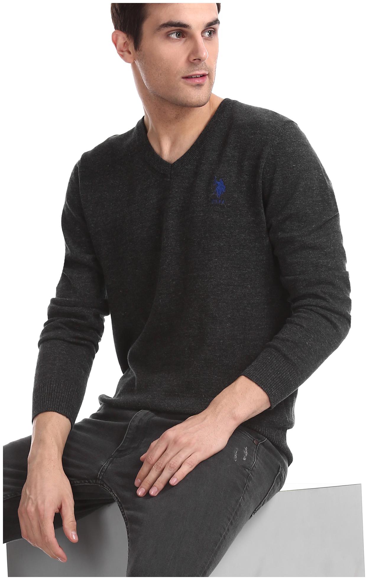 

U S Polo Assn Men Grey V neck Longline sweater