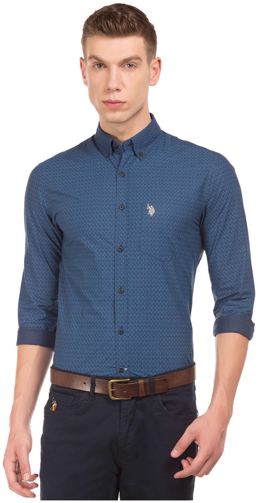 

U S Polo Assn Men Blue Printed Slim Fit Casual Shirt