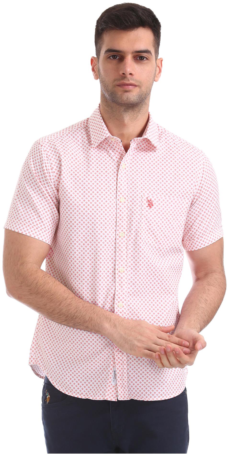 

U S Polo Assn Men Red Printed Regular Fit Casual Shirt