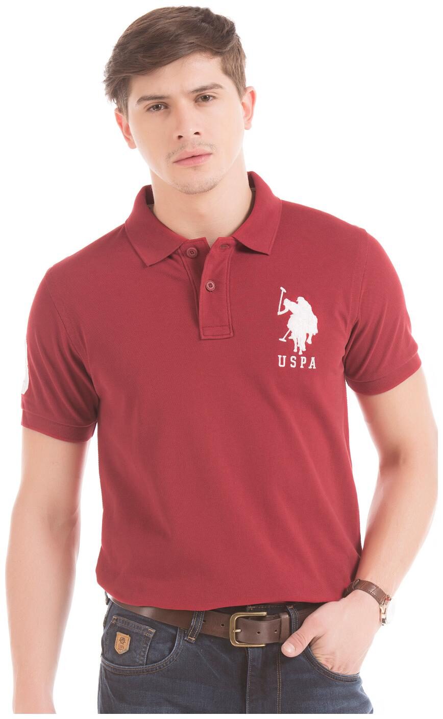 

U S Polo Assn Men Red Slim fit Cotton Polo collar T-Shirt - Pack Of 1